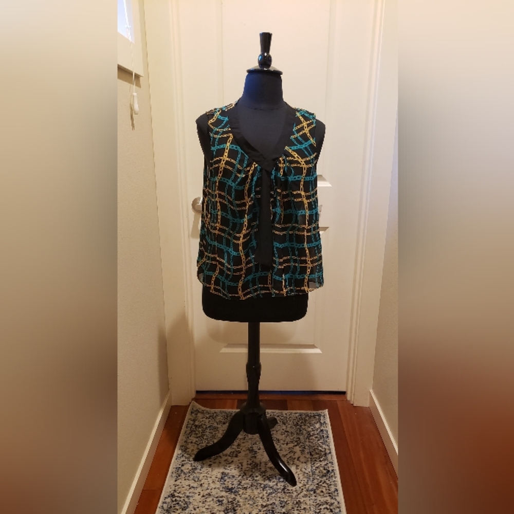 Tattoo Me Sleeveless Chain Pattern Blouse - Black, Teal, Gold